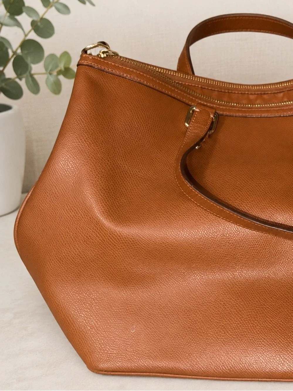 Coach Pebbled Leather Tote in Chestnut Brown with Gold Hardware